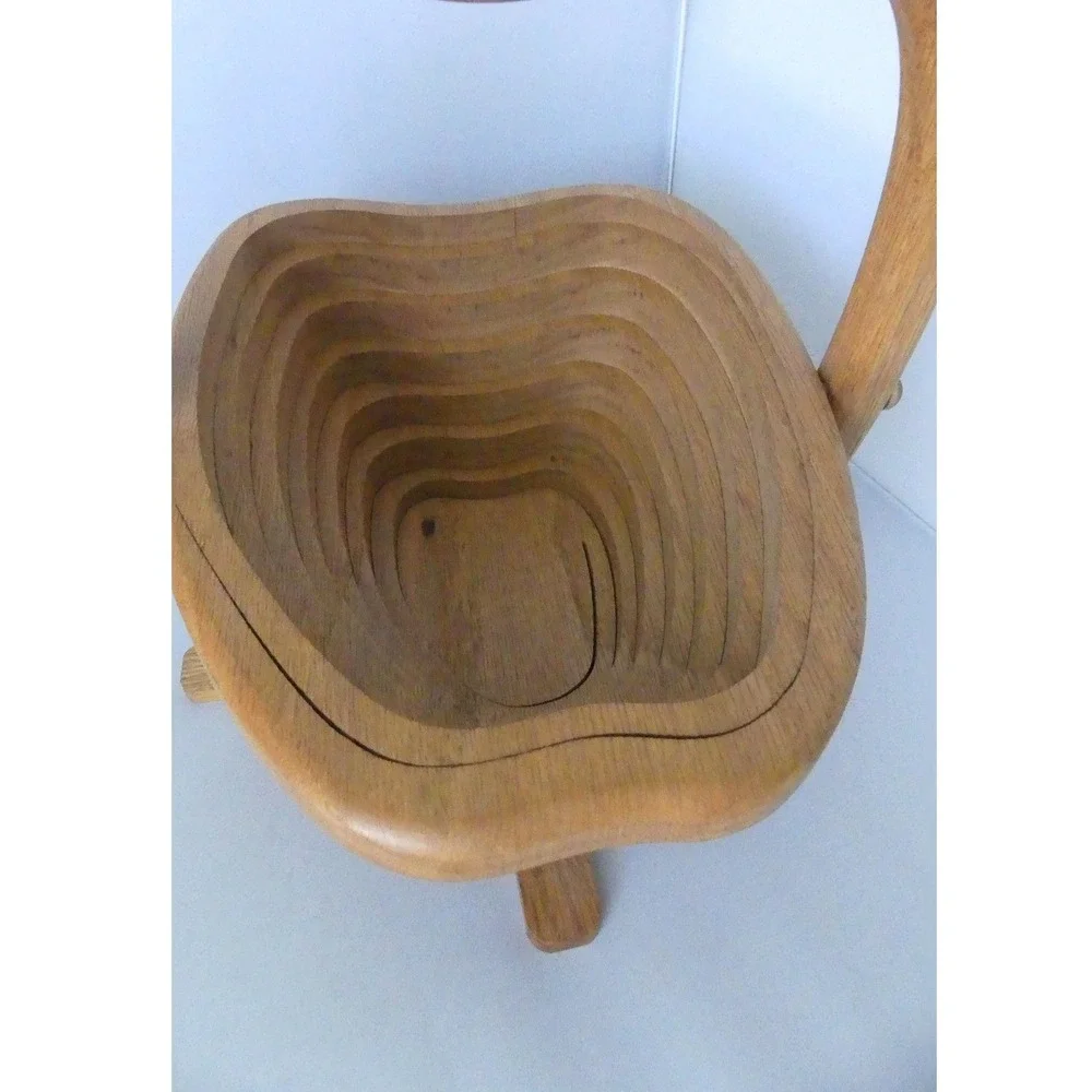 Vintage Collapsible Wooden Apple Fruit Basket Folding Spiral Cut Trivet Bowl